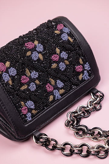 Adia Black Handheld Leather Bag