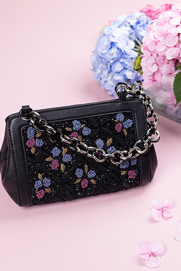 Adia Black Handheld Leather Bag