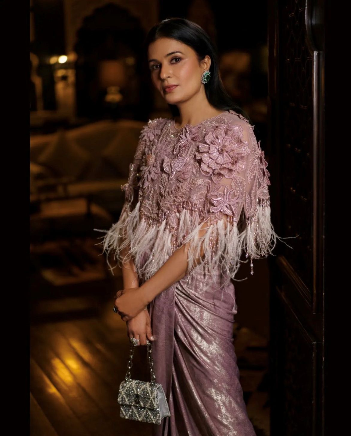 Divya Gurwara With The Erica Smokey Quartz Handheld Mini Bag