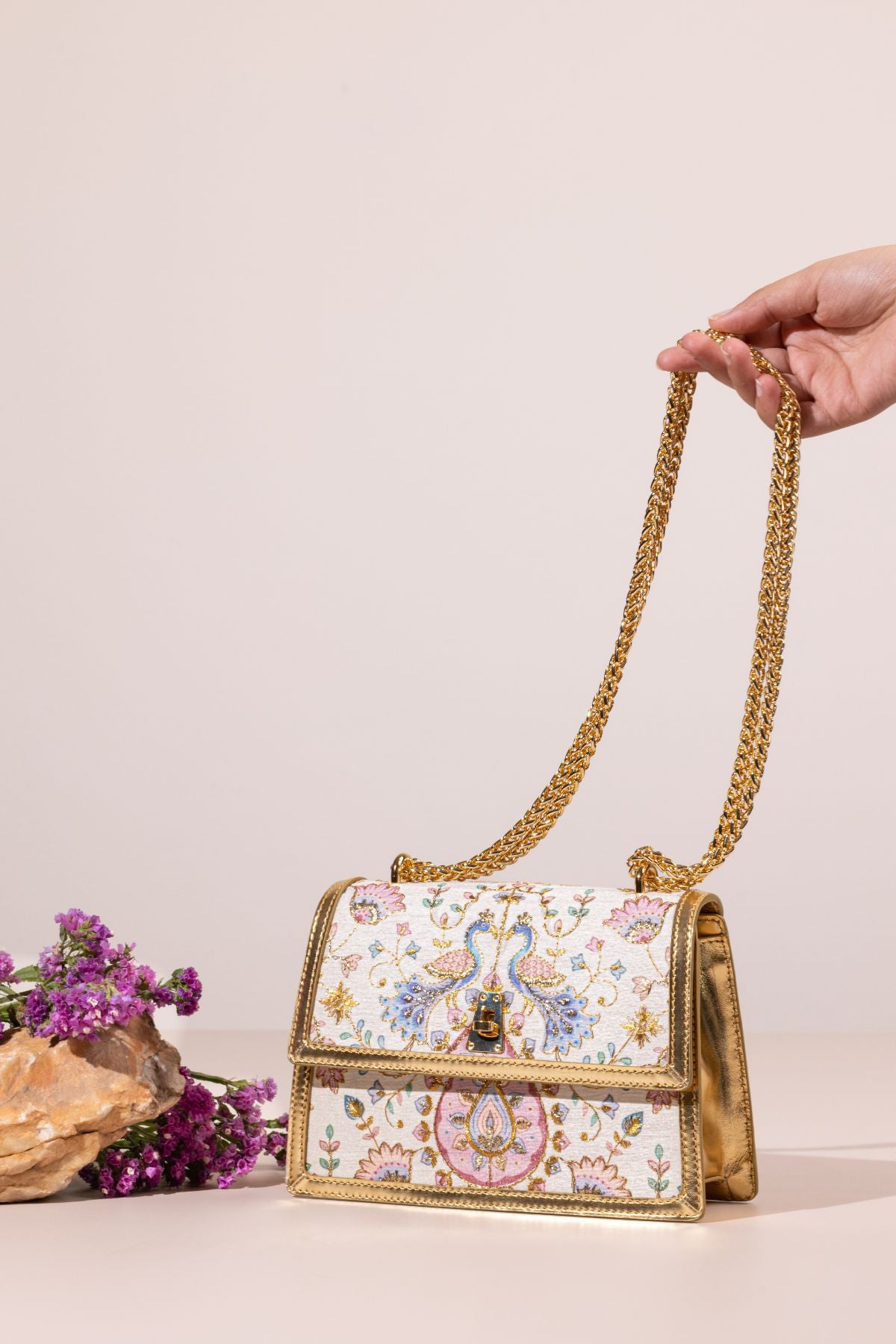 Manika Embroidered Leather Shoulder Bag