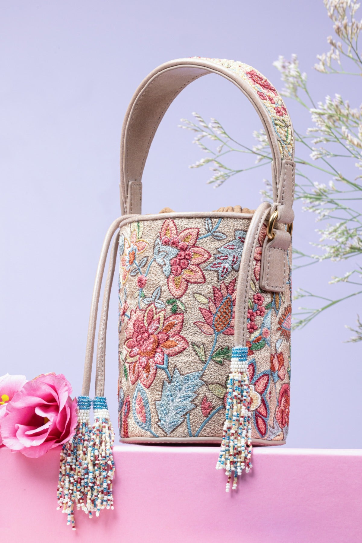 Statice Embroidered Bucket Bag