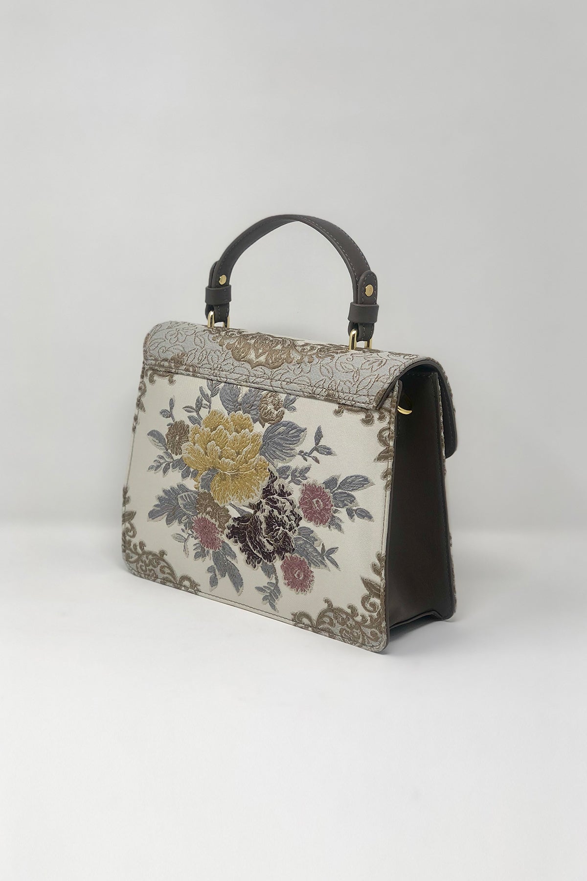Hydrangea-Ivory Leather Shoulder Bag