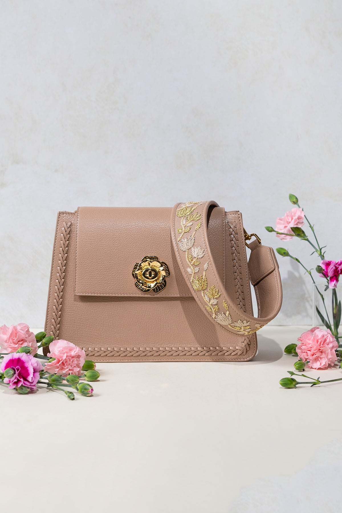 Geranium-Nude Leather Shoulder Bag