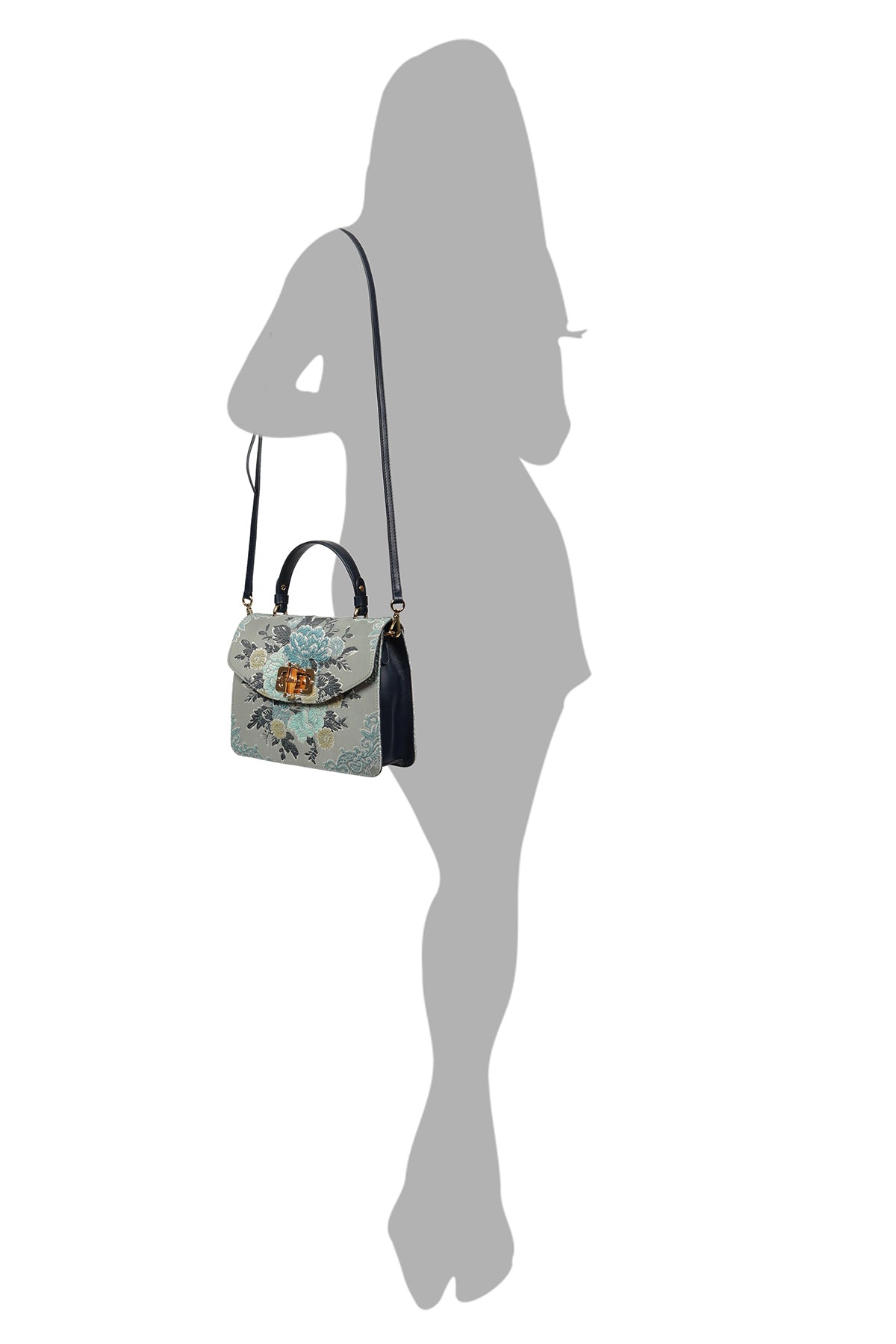 Hydrangea-Pigeon Blue Leather Shoulder Bag