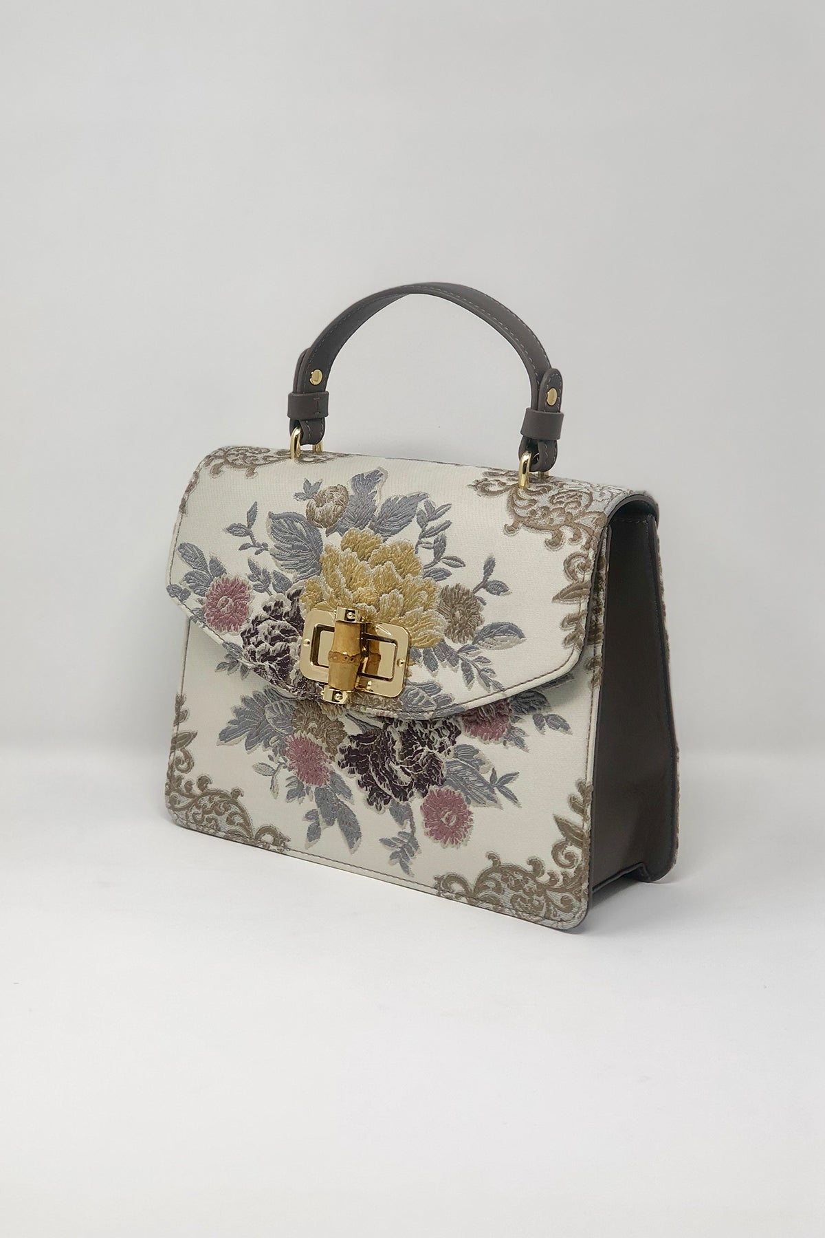 Hydrangea-Ivory Leather Shoulder Bag