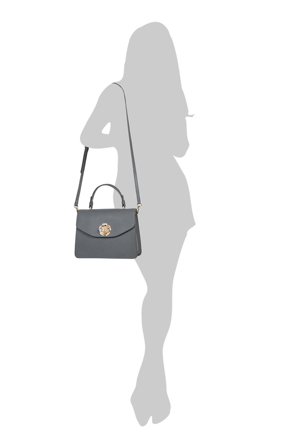 Aster-Grey Leather Shoulder Bag