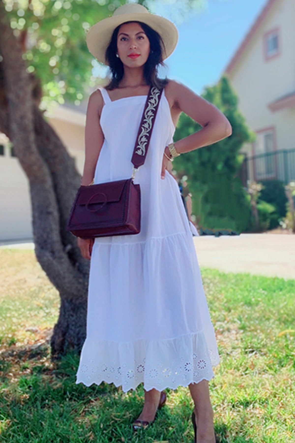 Geranium-Sangria Leather Shoulder Bag