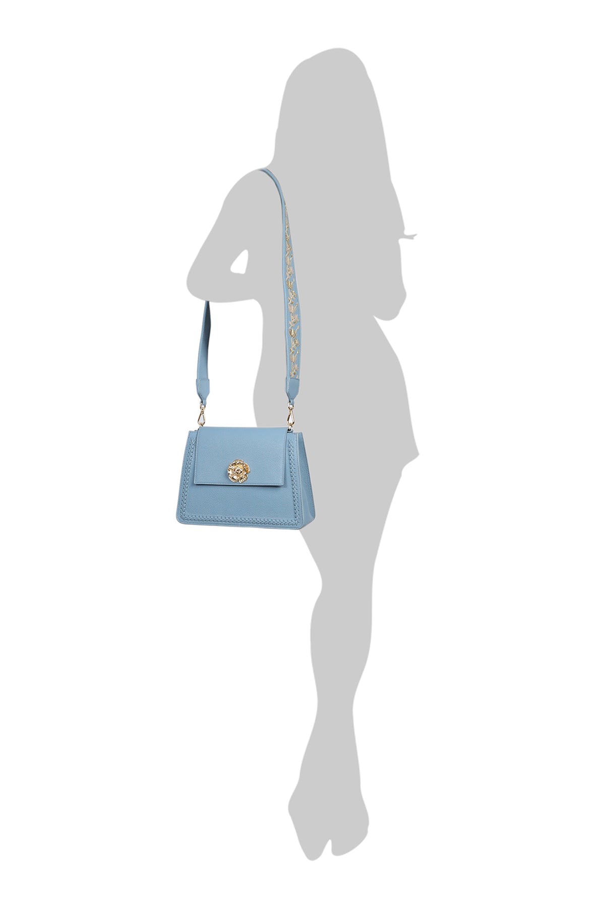 Geranium-Powder Blue Leather Shoulder Bag