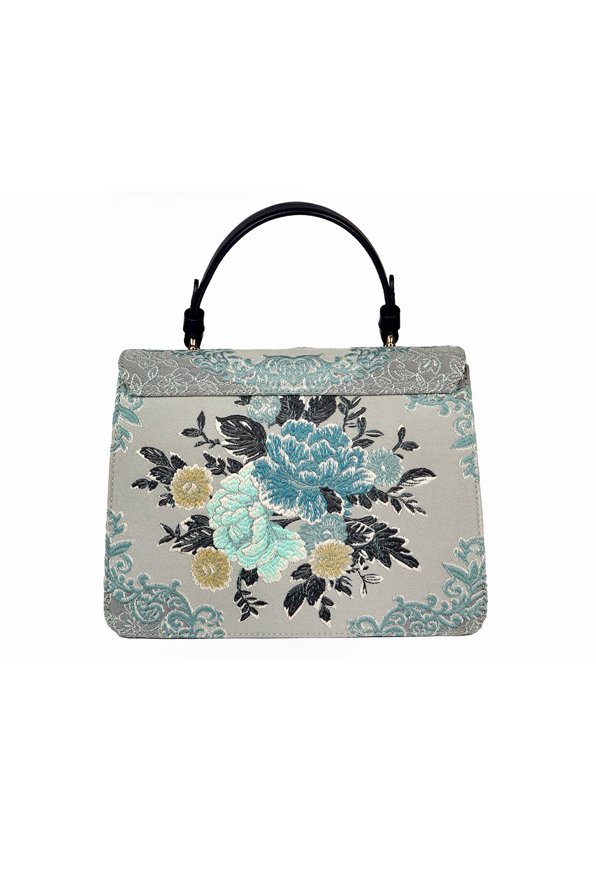 Hydrangea-Pigeon Blue Leather Shoulder Bag
