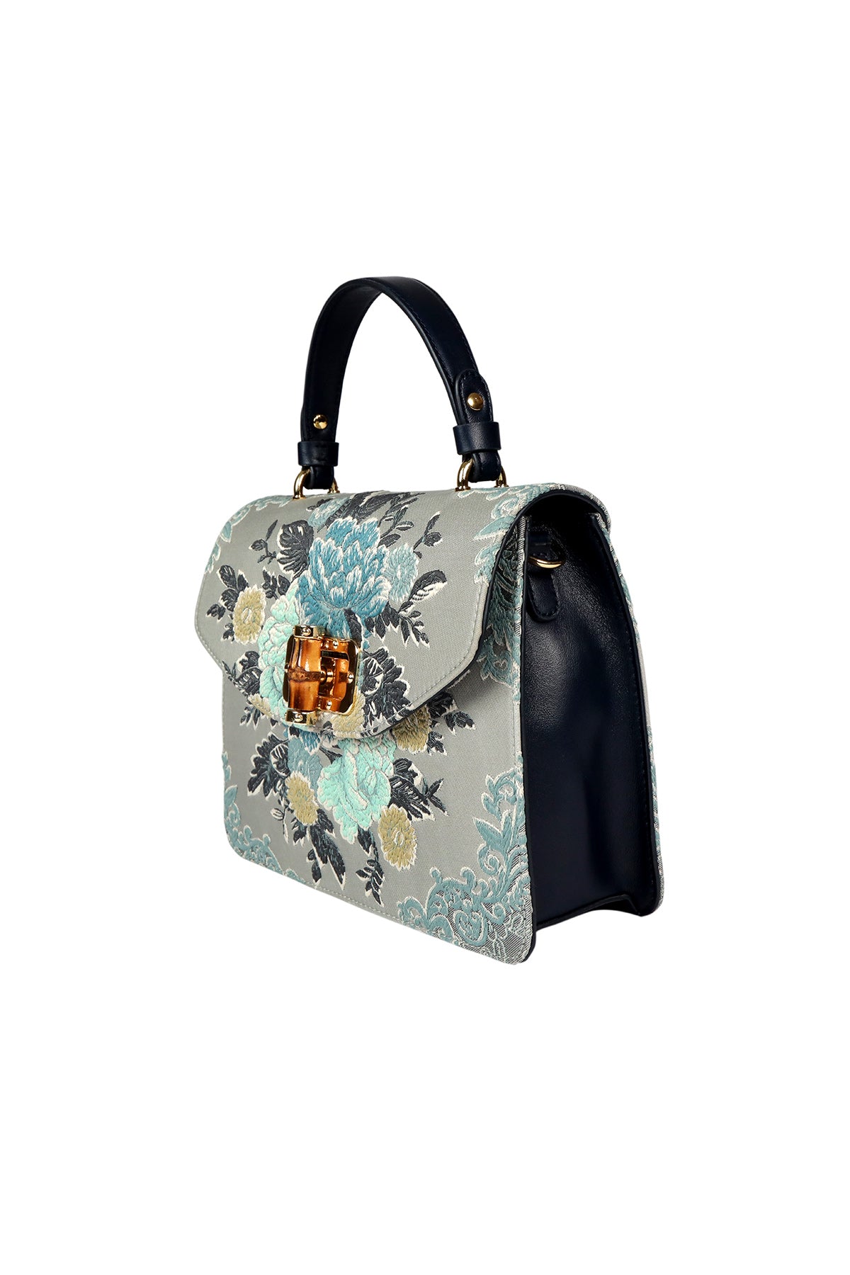 Hydrangea-Pigeon Blue Leather Shoulder Bag