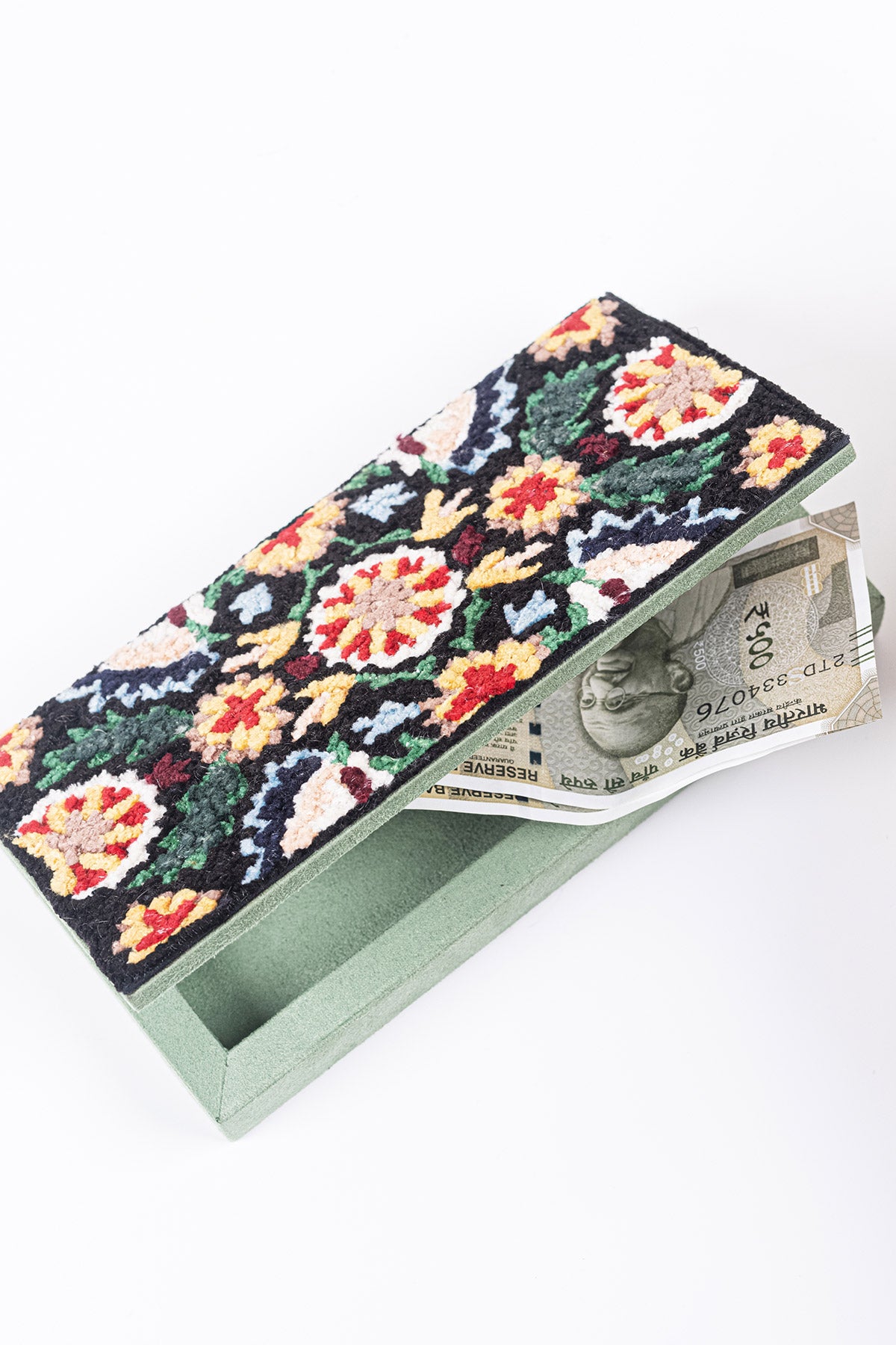 Velvet embroidery money box