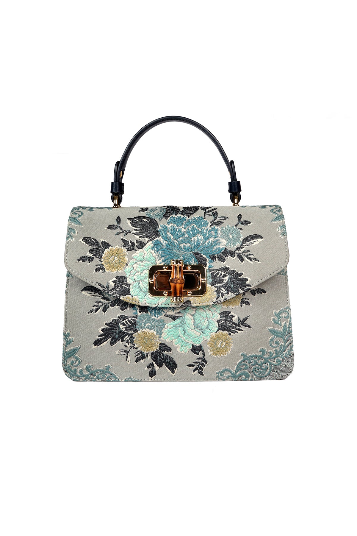 Hydrangea-Pigeon Blue Leather Shoulder Bag