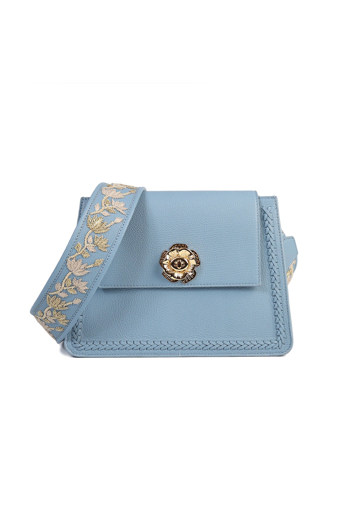 Geranium-Powder Blue Leather Shoulder Bag