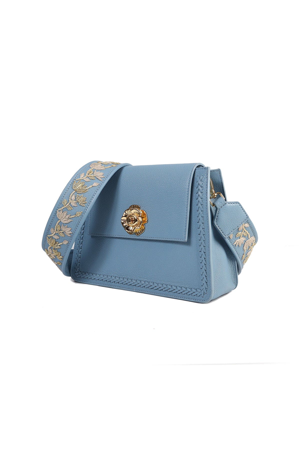 Geranium-Powder Blue Leather Shoulder Bag