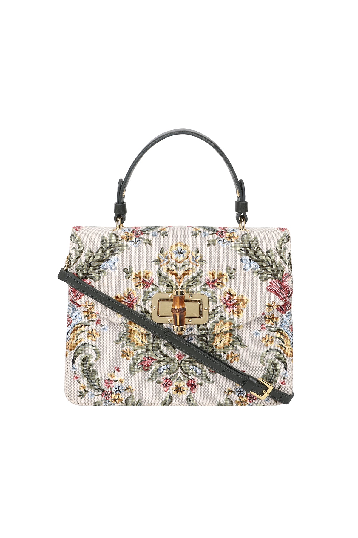 Hydrangea Forest  Green Leather Shoulder Bag