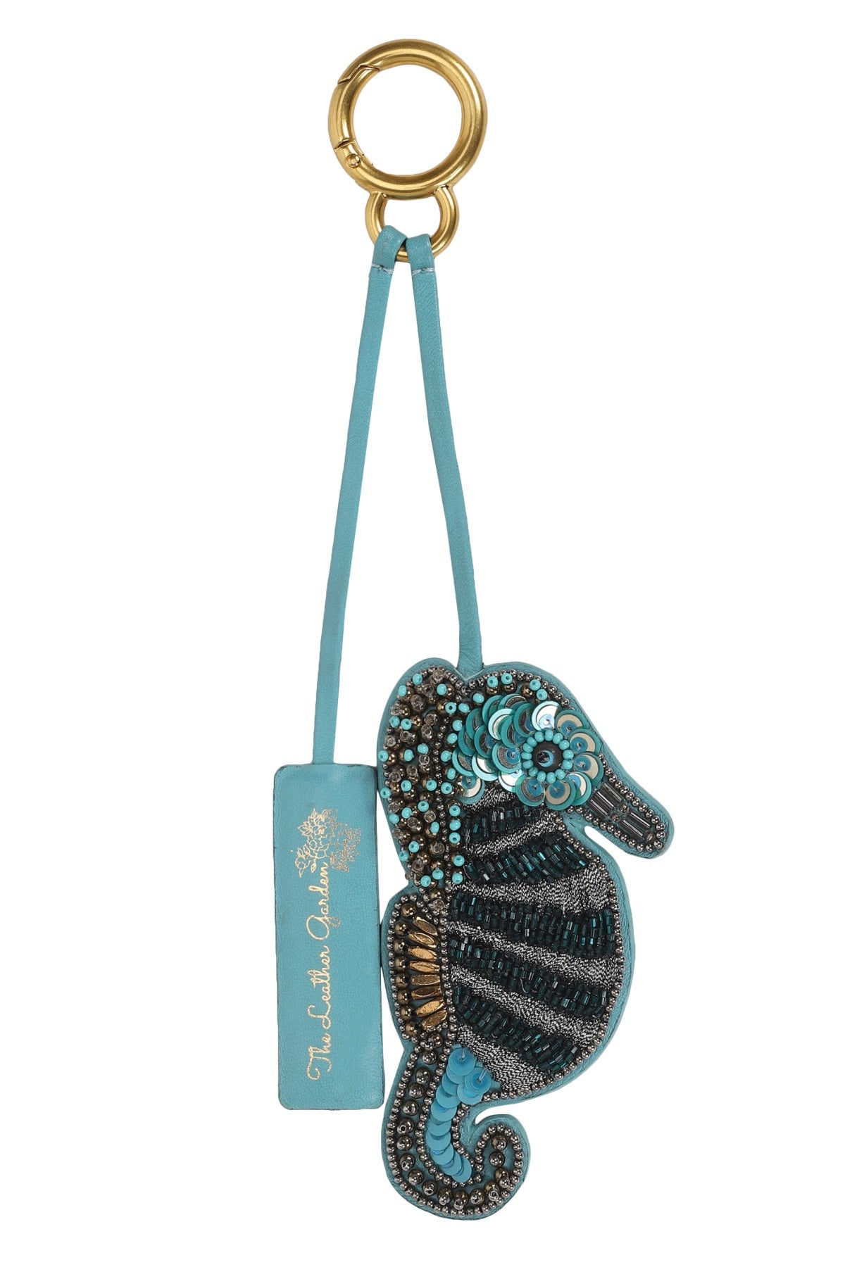 Seahorse Leather Charm - Teal Blue