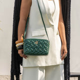 Audrey Forest Green Leather Quilted Crossbody Bag