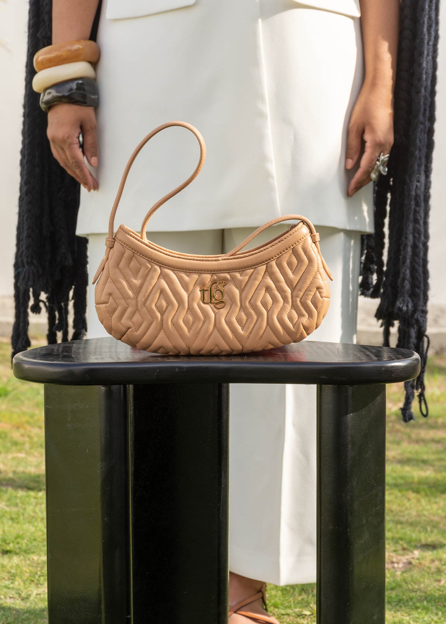 Anne Nude Leather Quilted Shoulder Bag