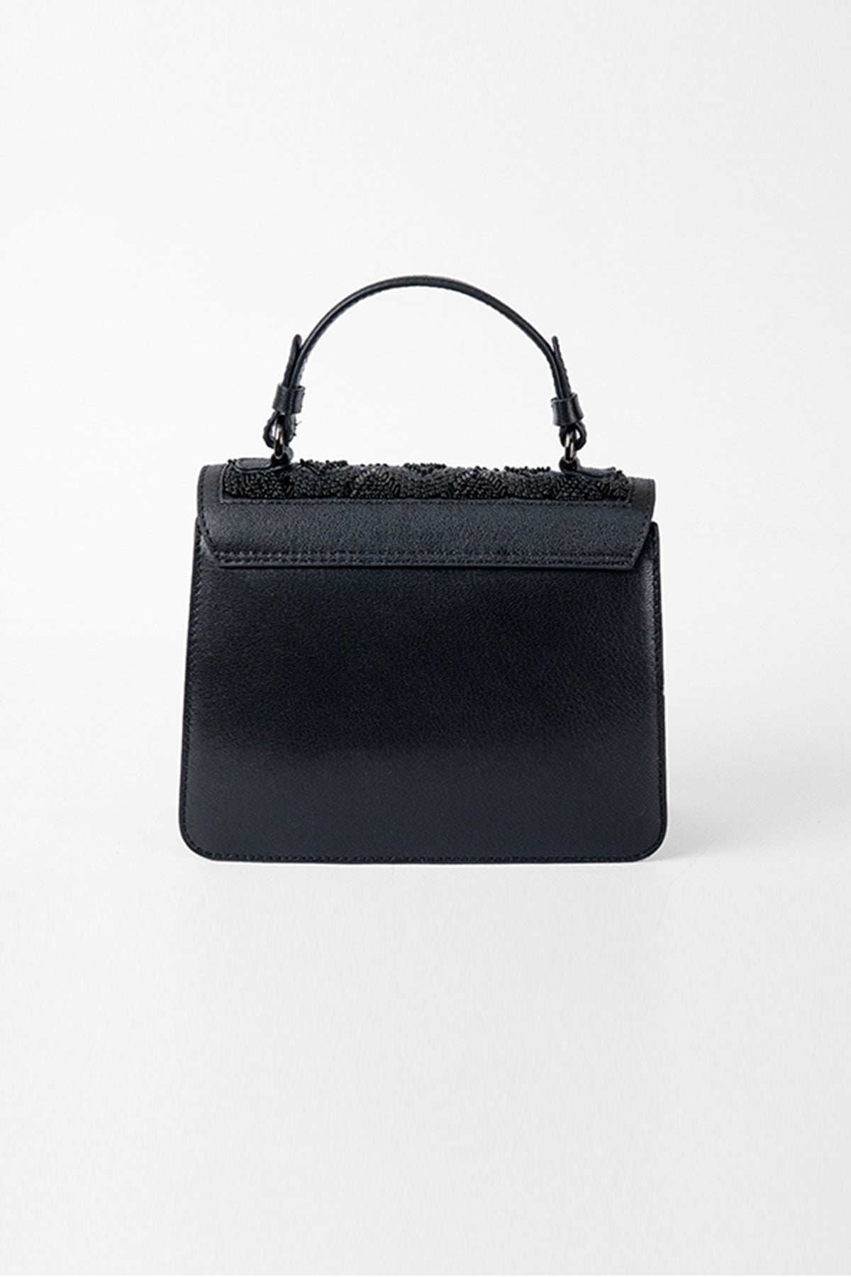 Daisy Embellished-Black on Black Leather Shoulder Bag