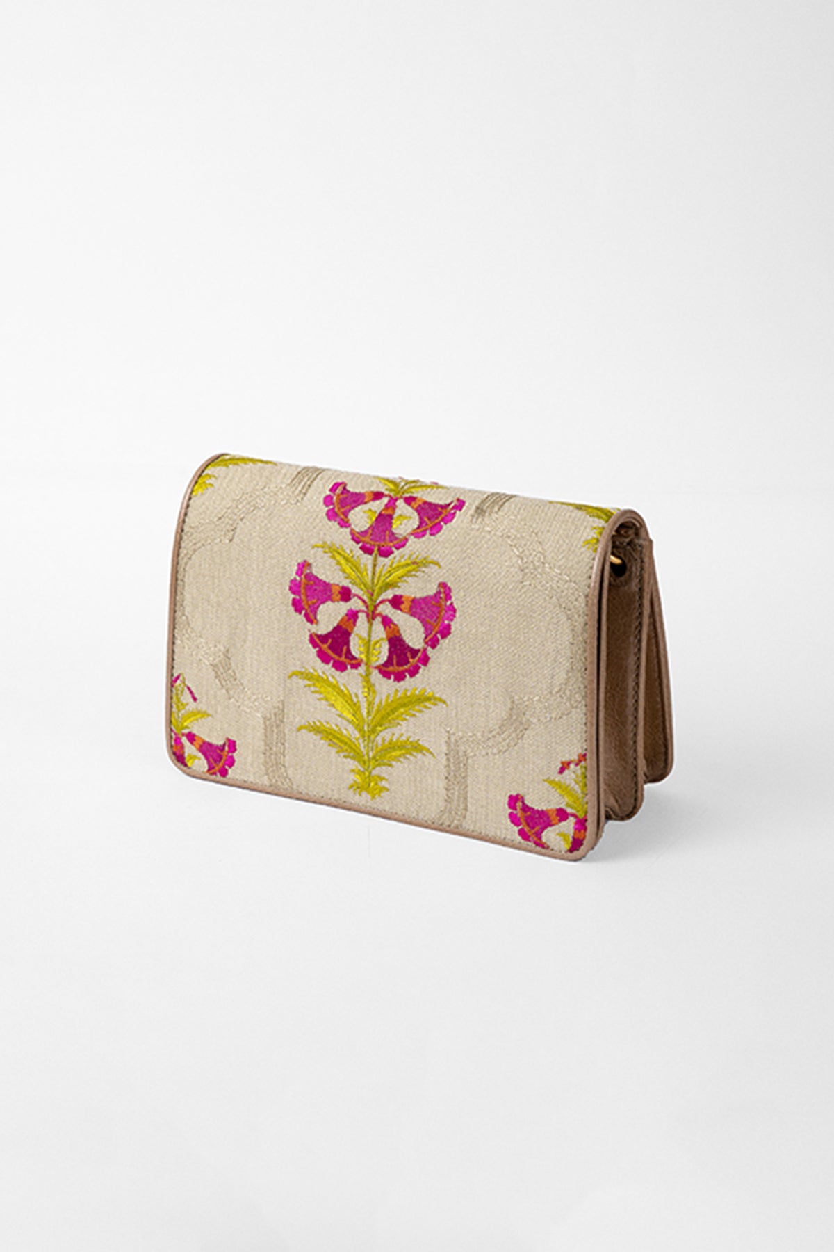 Marigold-Pink Floral Leather Shoulder Bag