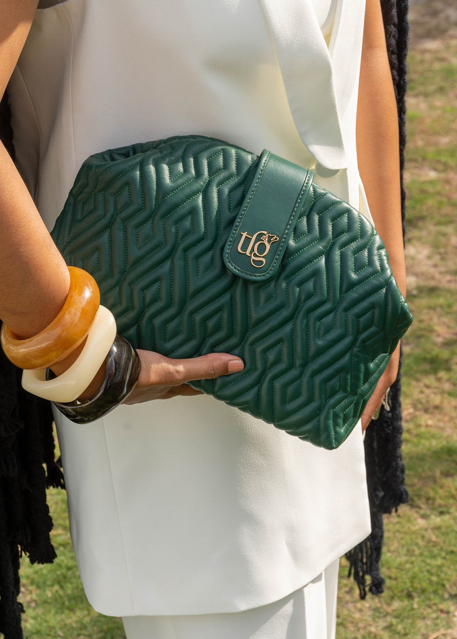Bella Forest Green Leather Quilted Handbag