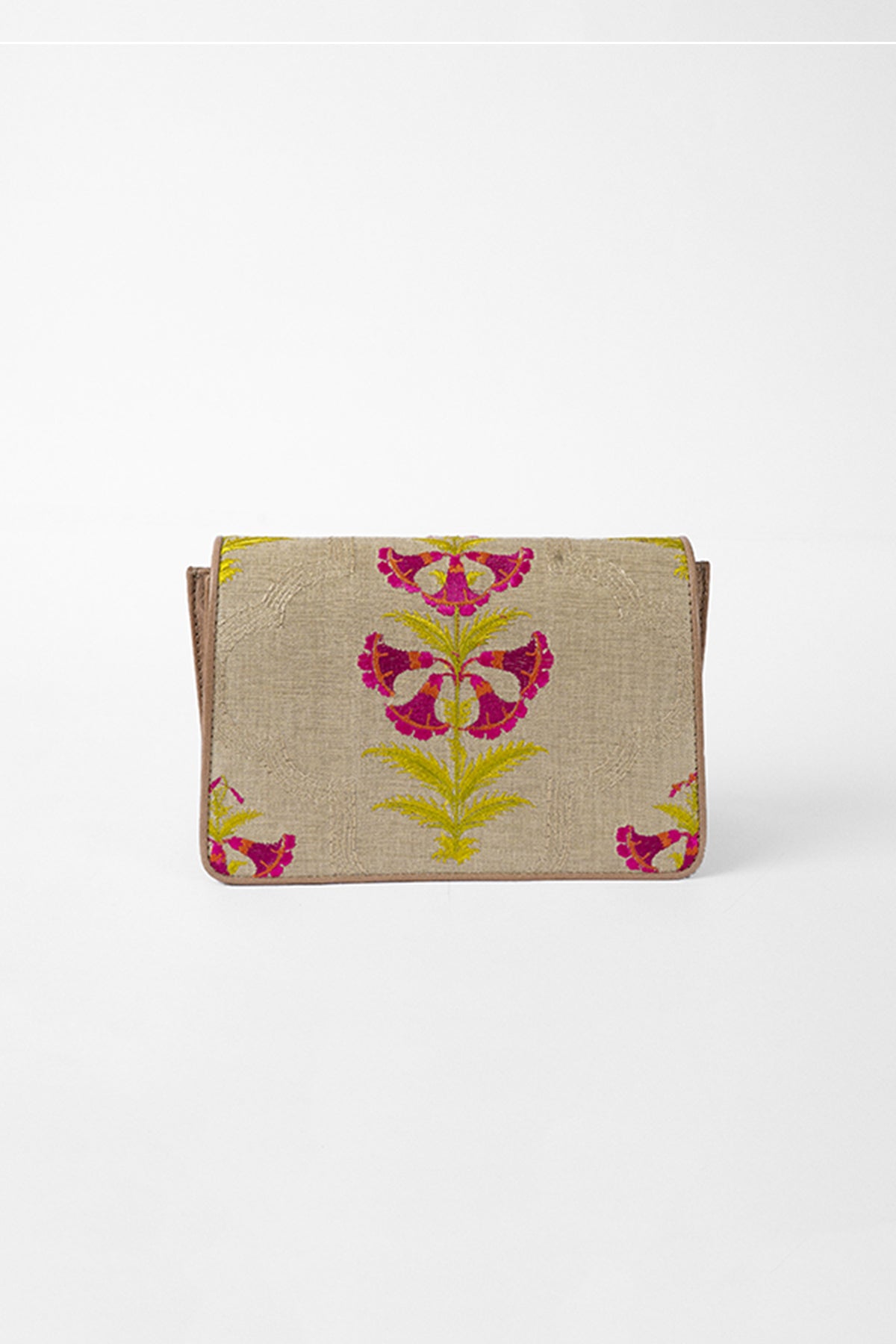 Marigold-Pink Floral Leather Shoulder Bag