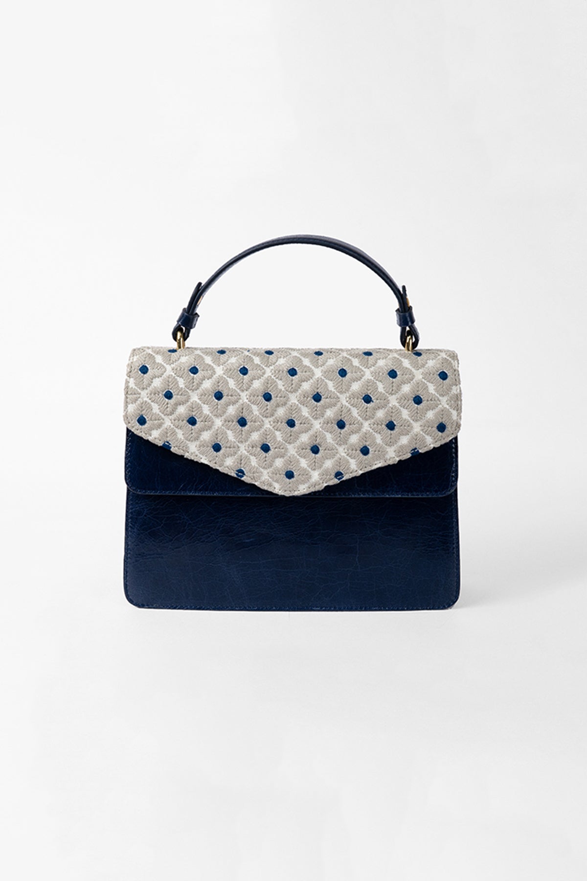 Hibiscus Blue Leather Shoulder Bag