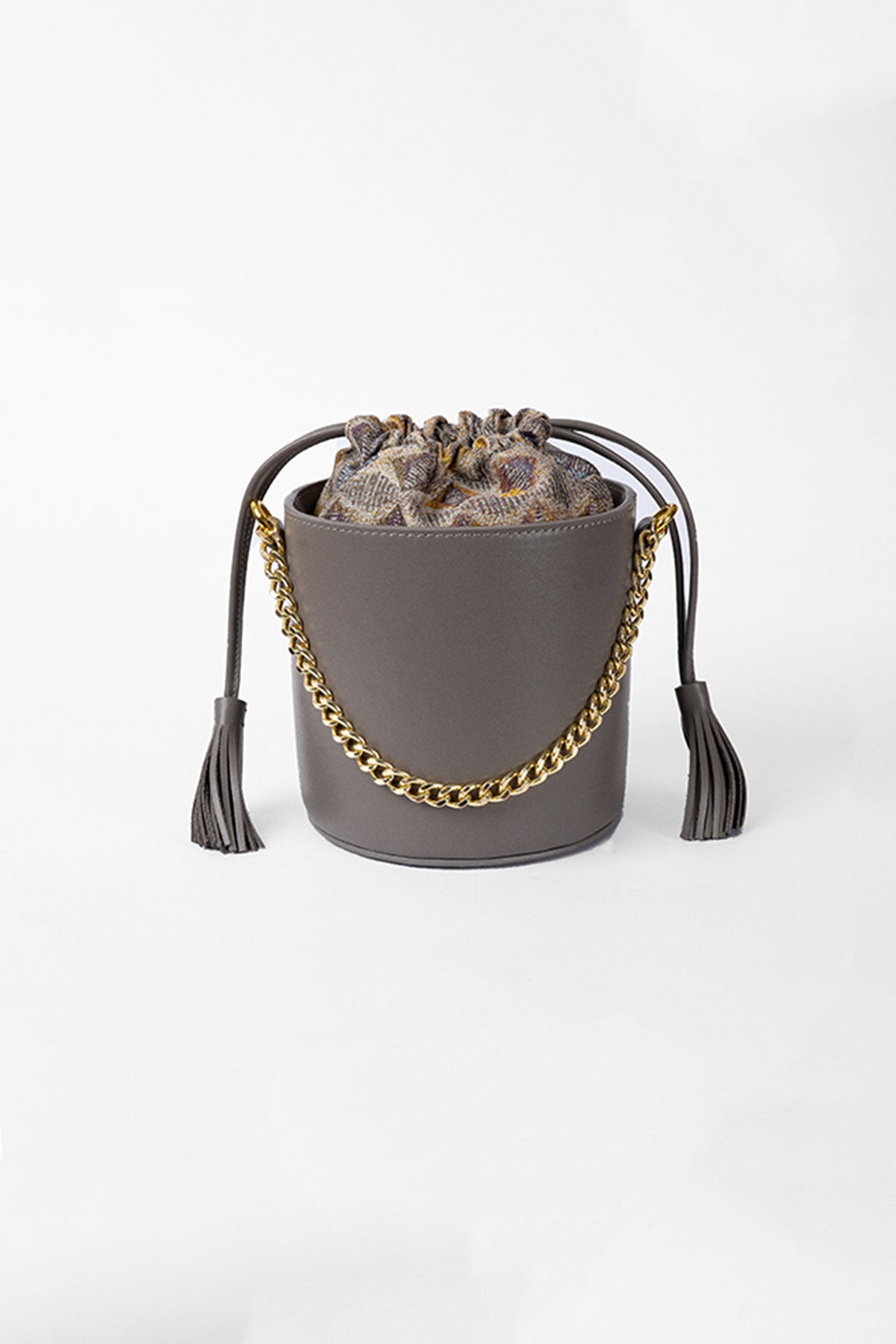 Magnolia Grey Leather Bucket Bag