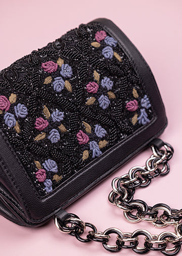 Adia Black Handheld Leather Bag
