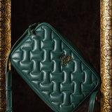 Audrey Forest Green Leather Quilted Crossbody Bag