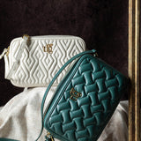 Audrey Eggshell Leather Quilted Crossbody Bag