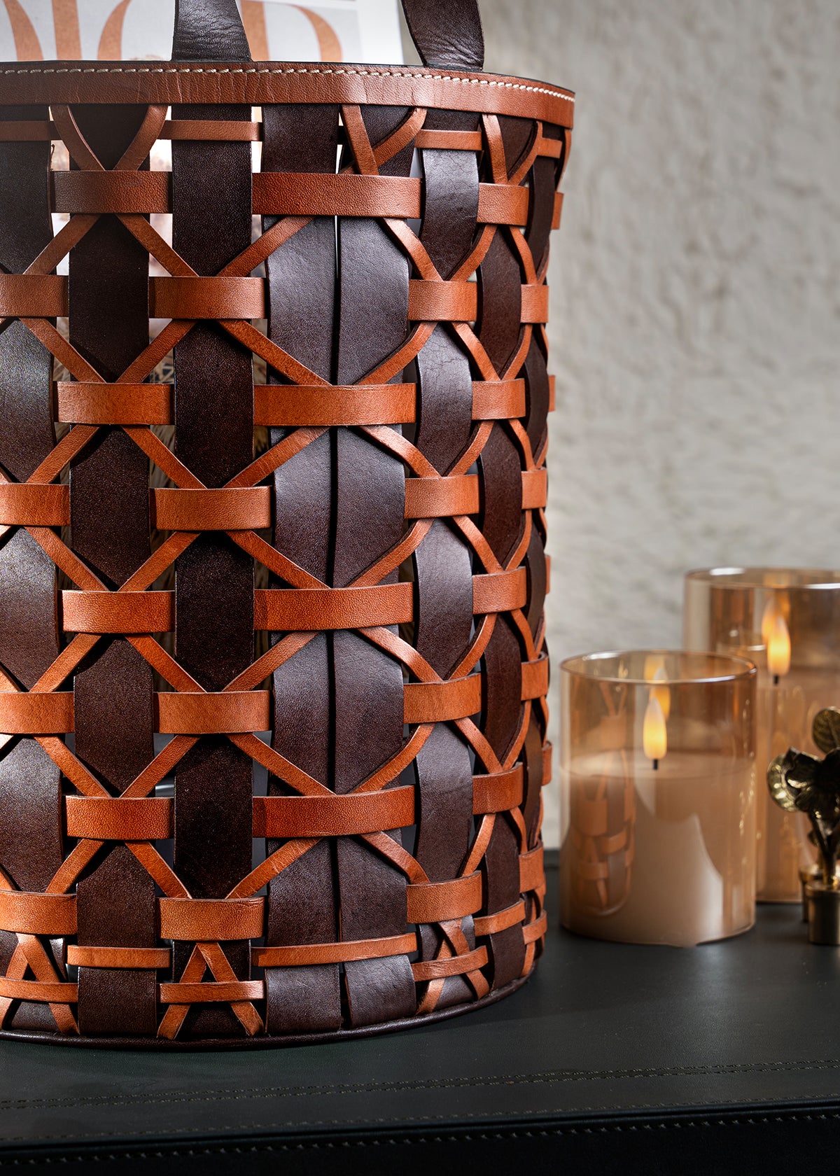 Birch woven Leather Basket