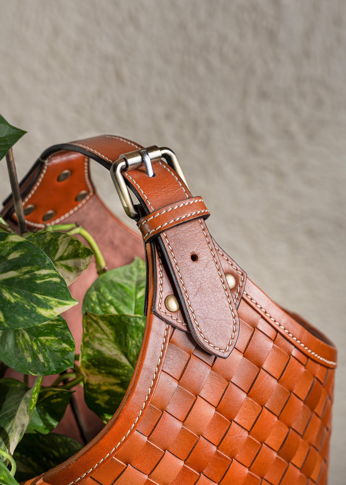 Birch Woven Leather Basket