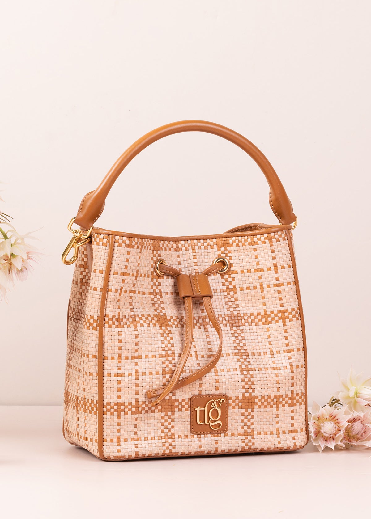 Cancun Woven Leather Bucket Bag