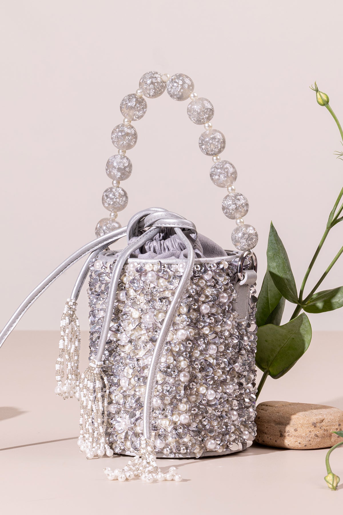 Desert Rose Silver Embellished Potli Bag