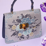 Hydrangea-Pigeon Blue Leather Shoulder Bag