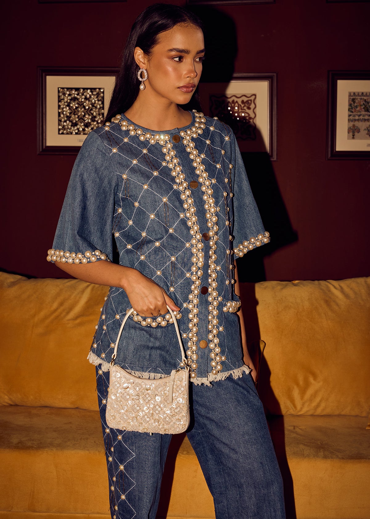 Nadia embellished handheld bag