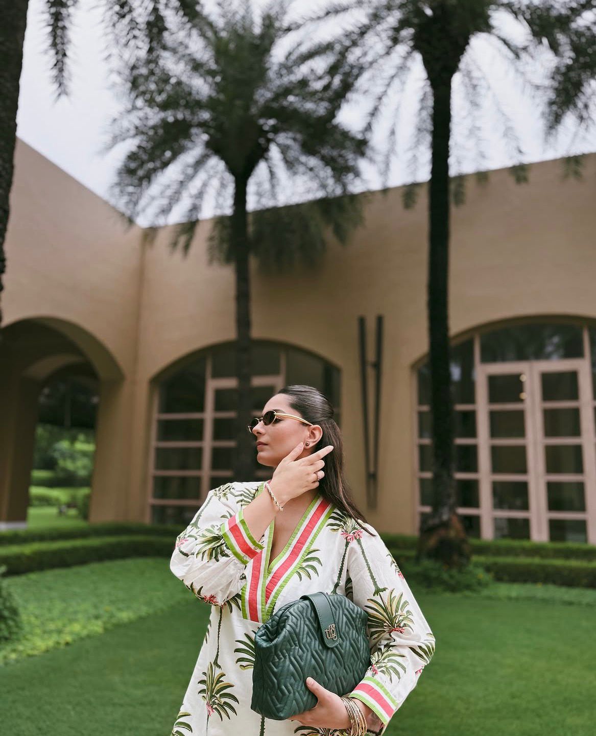 Surbhi Sethi Dua With Bella Forest Green Quilted Bag