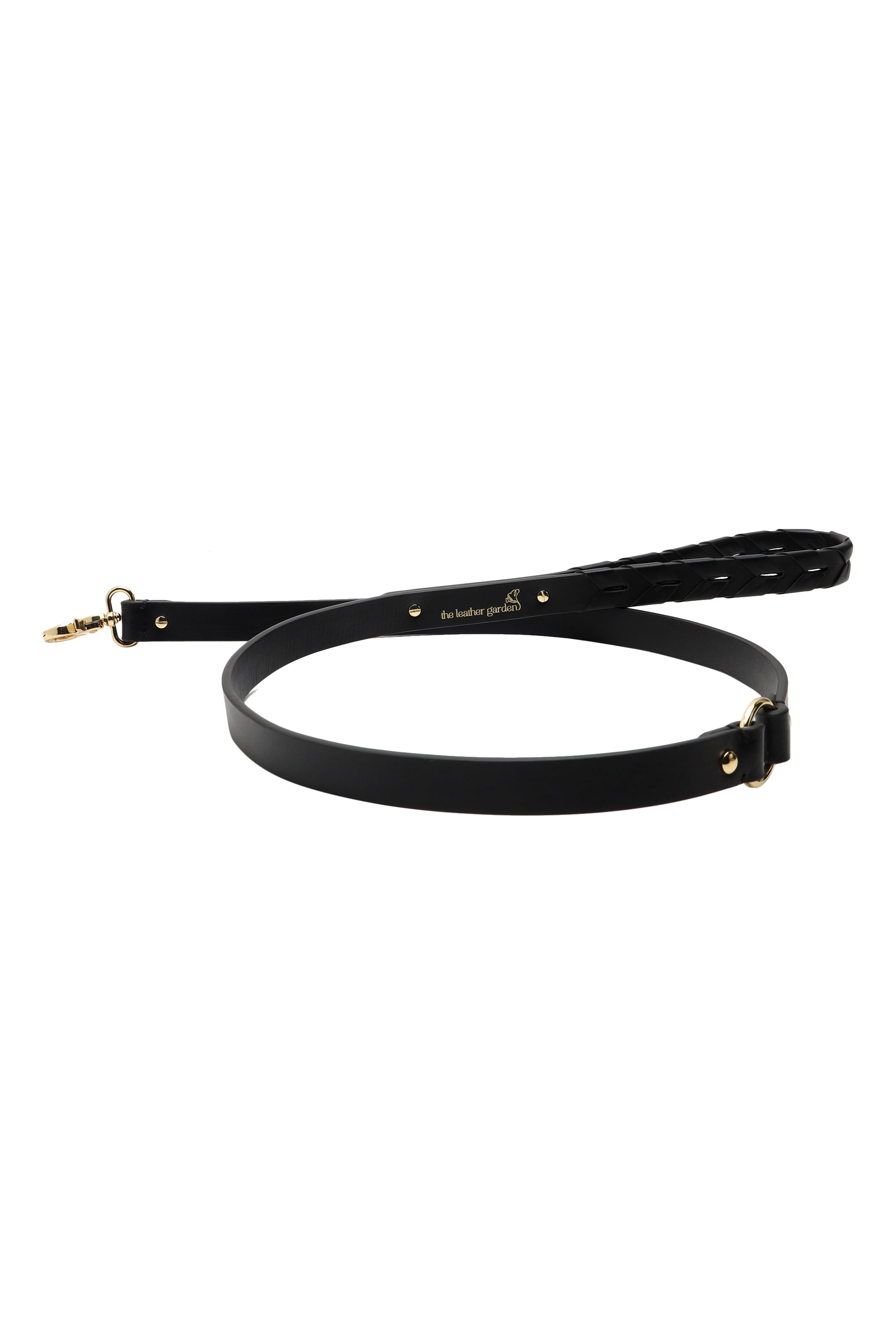 Black woven leather dog leash