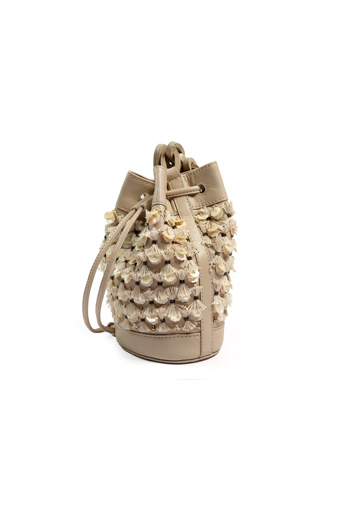 Lilac-Mother of Pearl Leather Bucket Bag