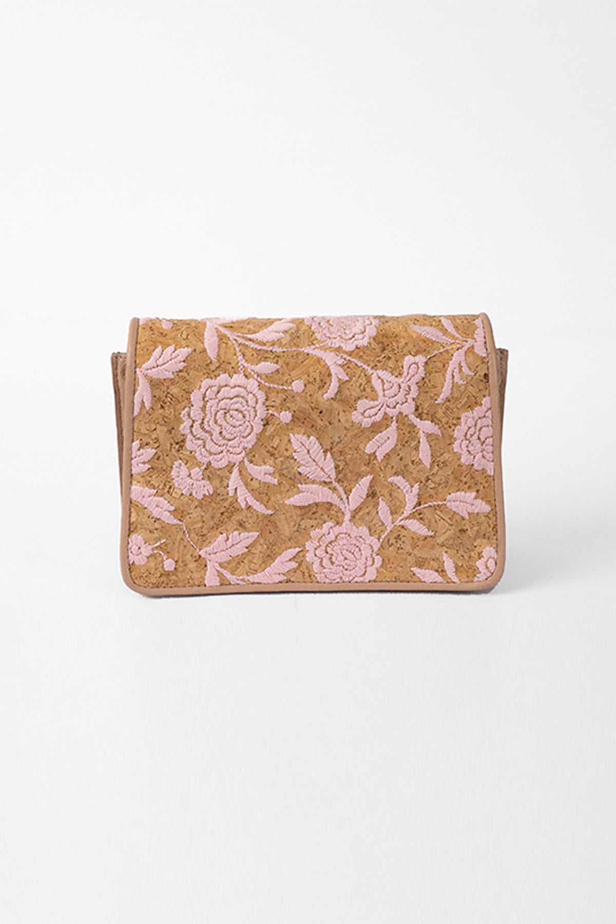 Marigold - Pink Floral Cork Embroidered Leather Shoulder Bag