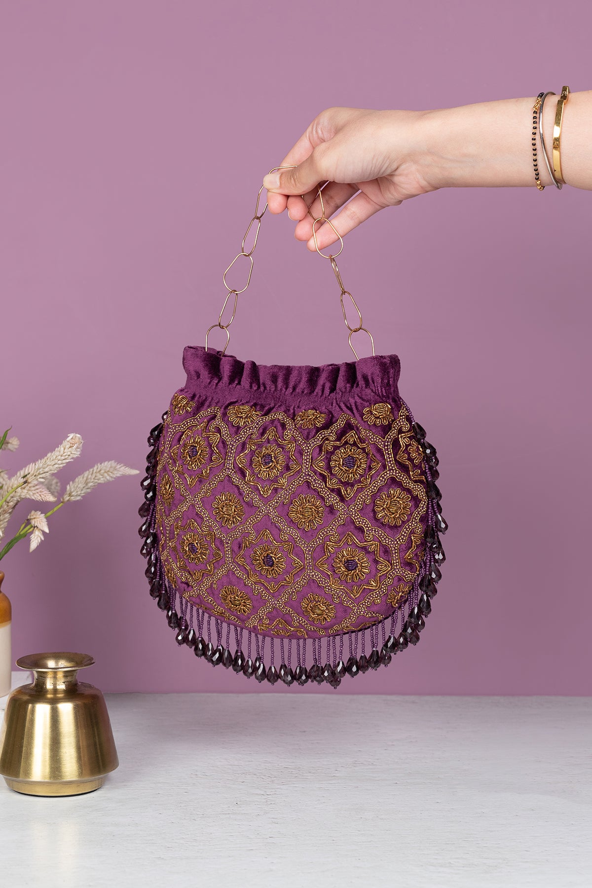 Sadabahar Velvet Embellished Potli Bag