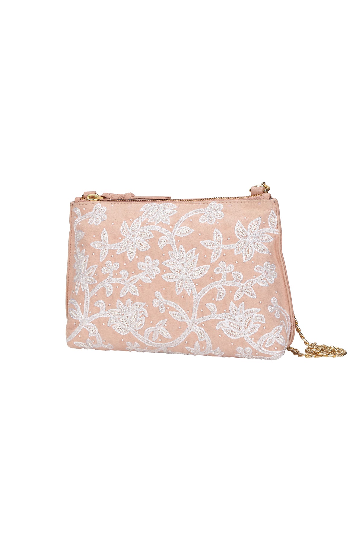 Carnation Embroidered Peach Shoulder Bag