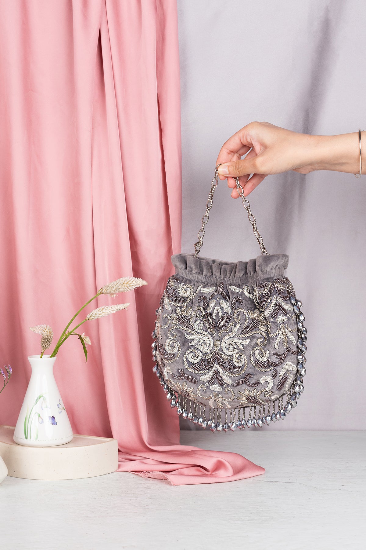 Aparajita Velvet Embellished Potli Bag