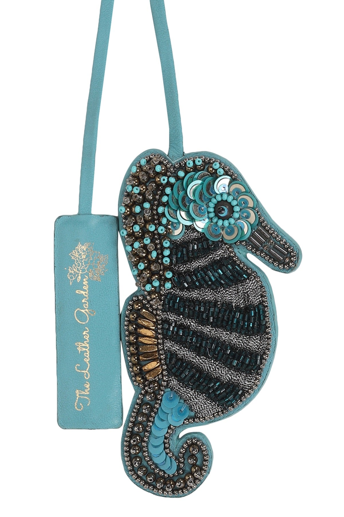 Seahorse Leather Charm - Teal Blue